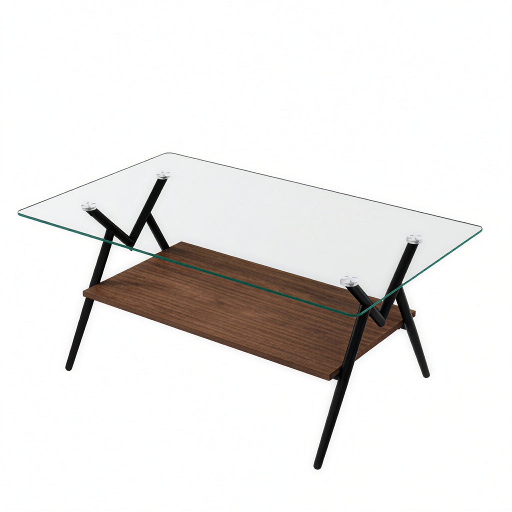 Modern Glass Coffee Table with Black Metal Legs