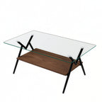 Modern Glass Coffee Table with Black Metal Legs