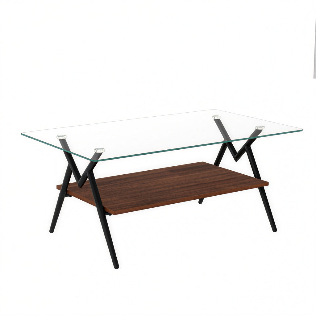 Modern Glass Coffee Table with Black Metal Legs