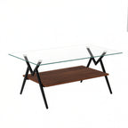 Modern Glass Coffee Table with Black Metal Legs