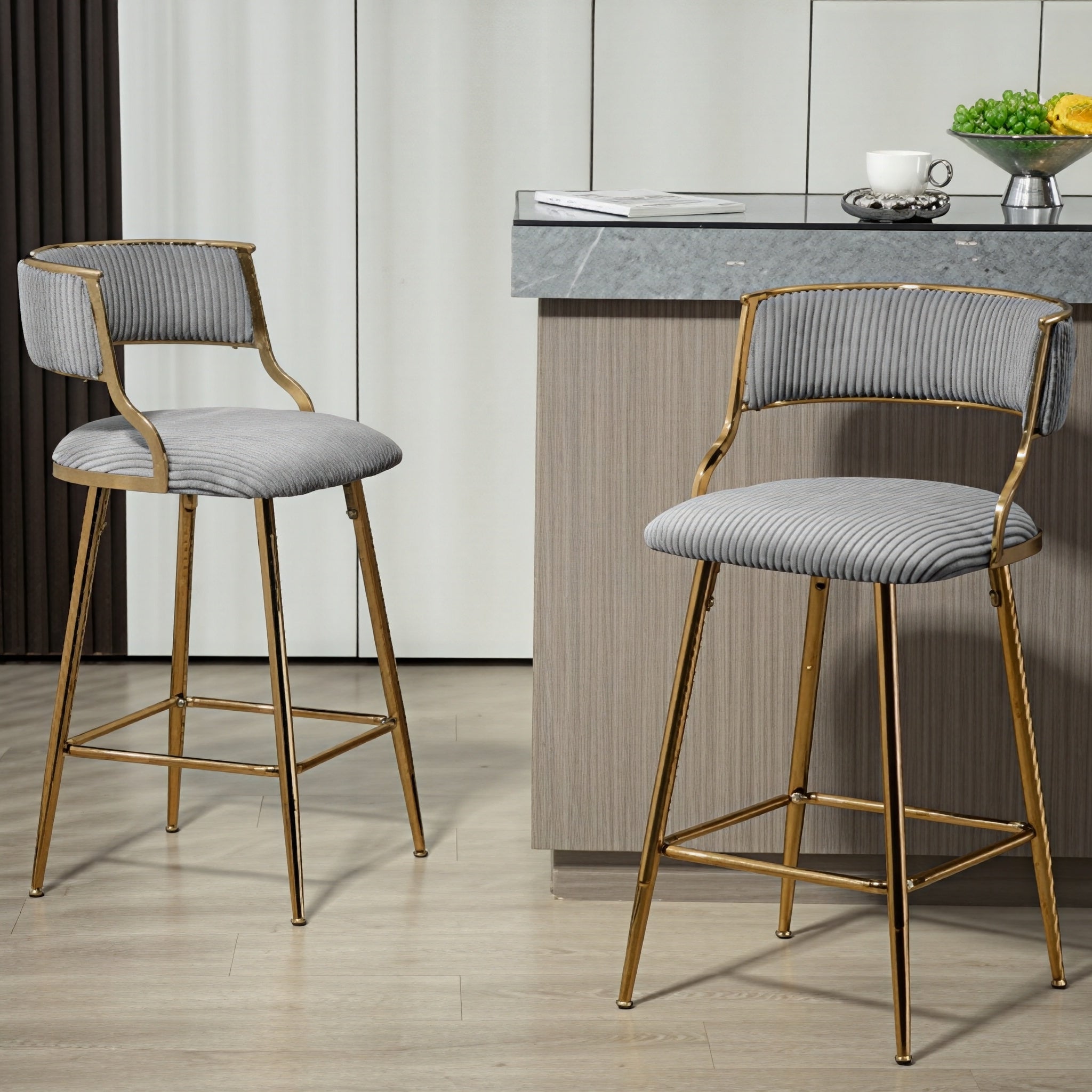 Set of 2 Modern Corduroy Bar Stools