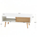 Modern Rattan Coffee Table with Sliding Storage Doors – White