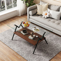 Modern Glass Coffee Table with Black Metal Legs