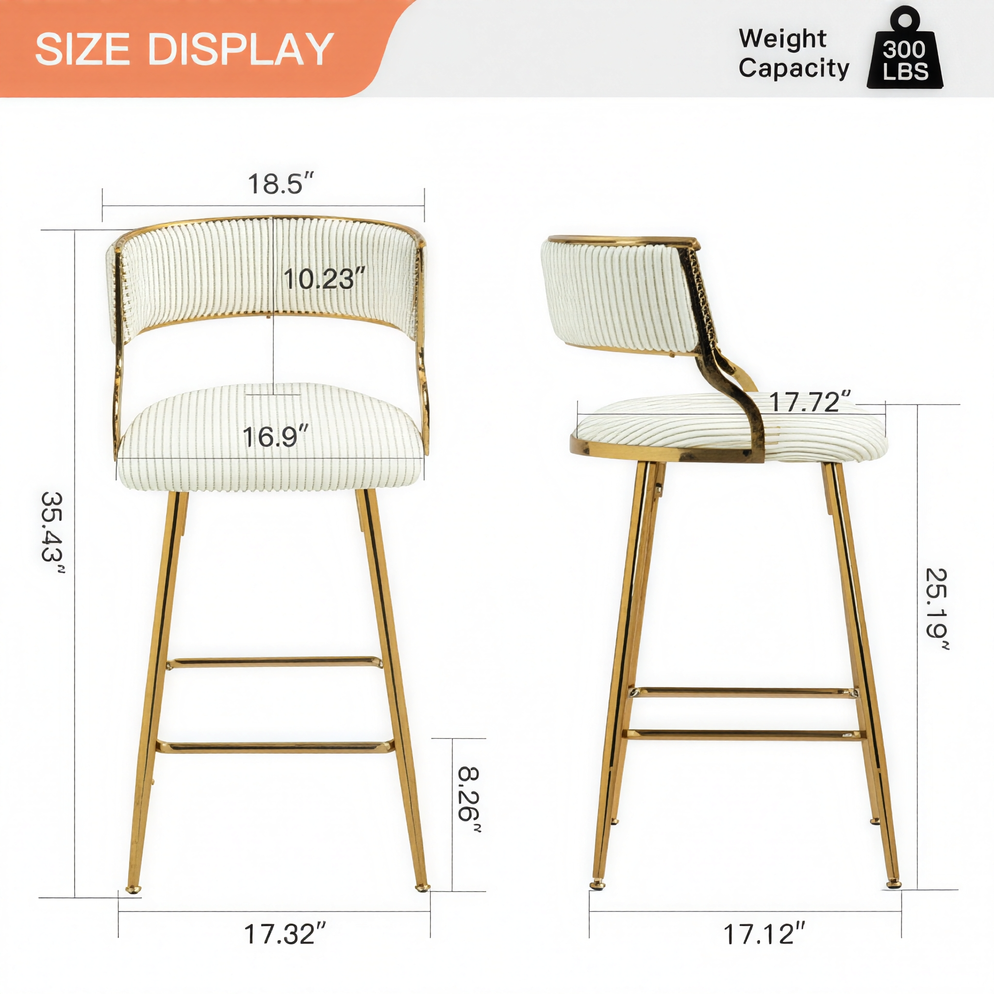 Set of 2 Modern Corduroy Bar Stools